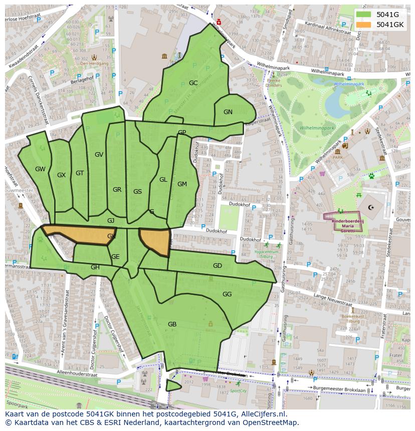 Afbeelding van het postcodegebied 5041 GK op de kaart.