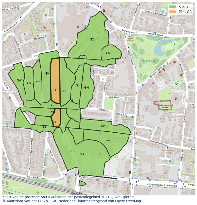 Afbeelding van het postcodegebied 5041 GR op de kaart.