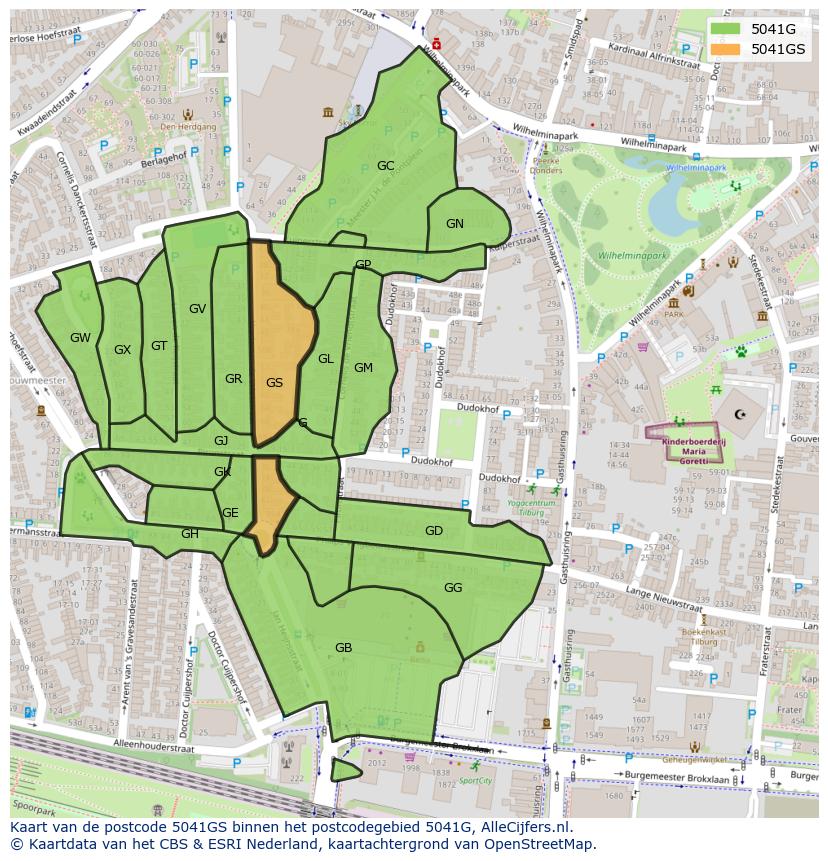Afbeelding van het postcodegebied 5041 GS op de kaart.