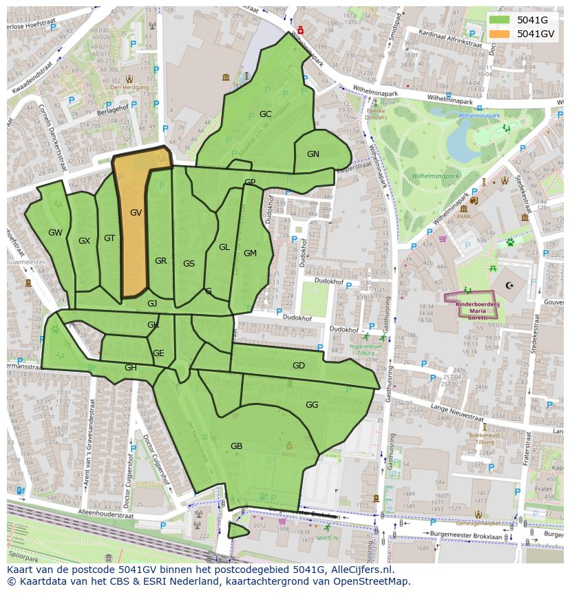 Afbeelding van het postcodegebied 5041 GV op de kaart.