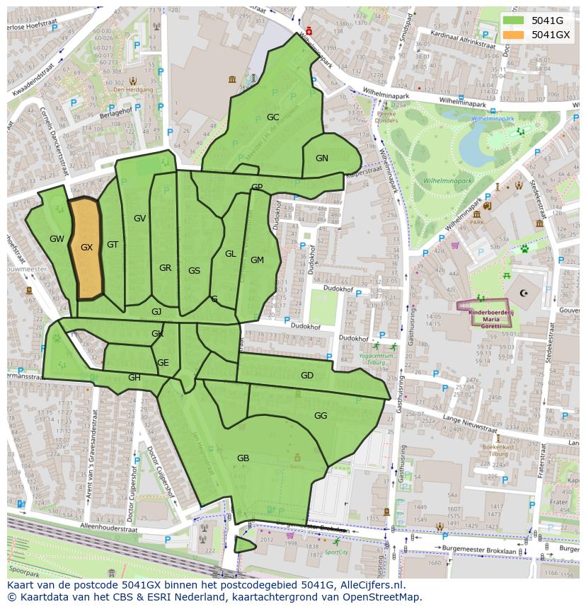 Afbeelding van het postcodegebied 5041 GX op de kaart.