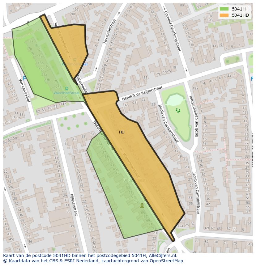 Afbeelding van het postcodegebied 5041 HD op de kaart.