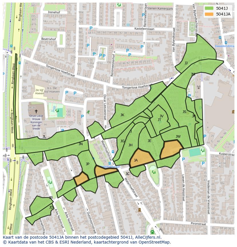 Afbeelding van het postcodegebied 5041 JA op de kaart.