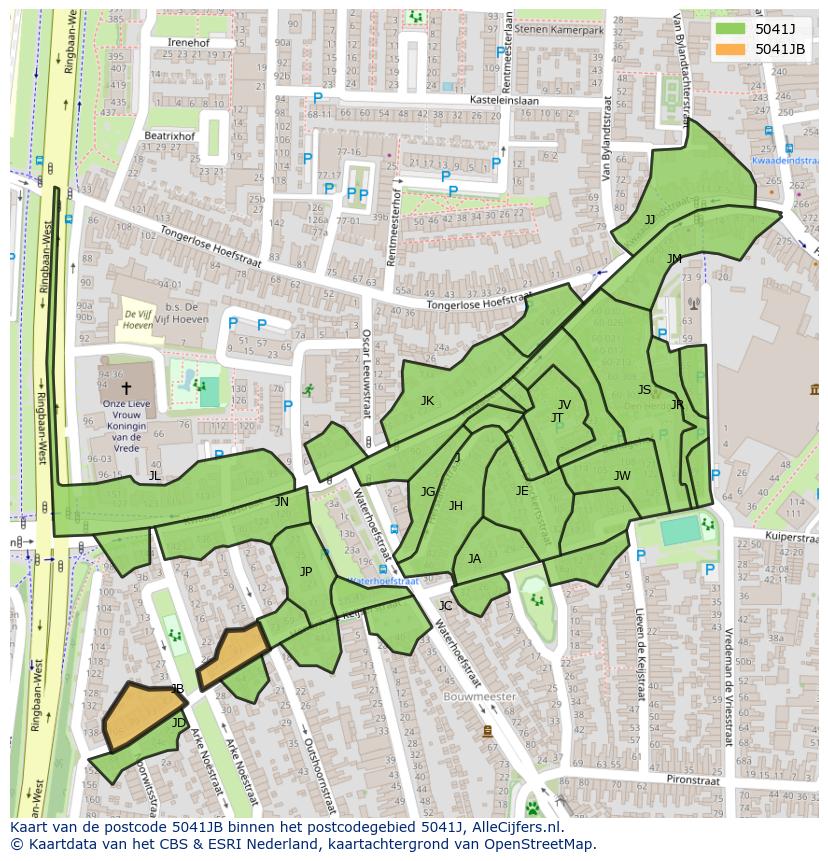 Afbeelding van het postcodegebied 5041 JB op de kaart.