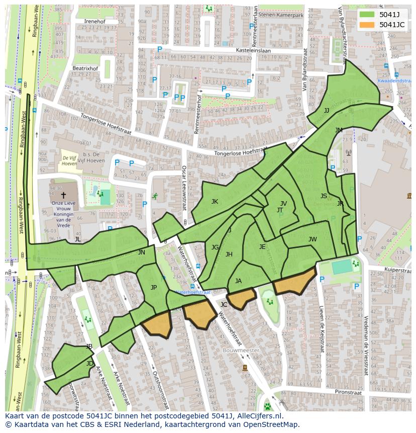 Afbeelding van het postcodegebied 5041 JC op de kaart.