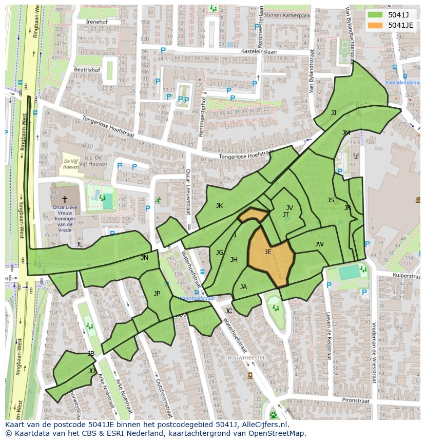 Afbeelding van het postcodegebied 5041 JE op de kaart.