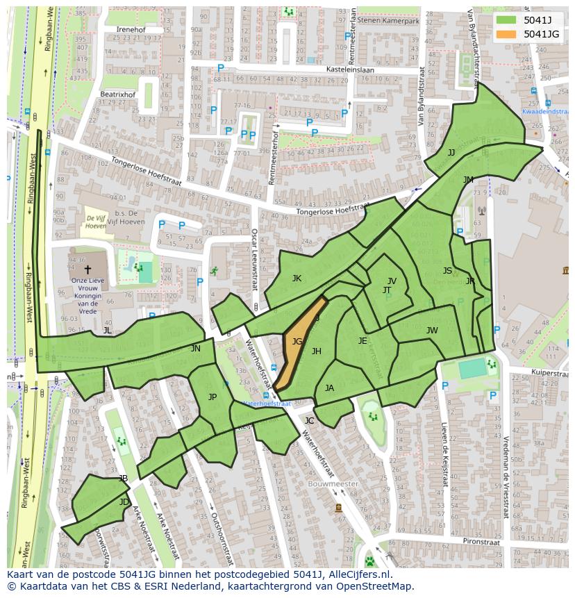 Afbeelding van het postcodegebied 5041 JG op de kaart.