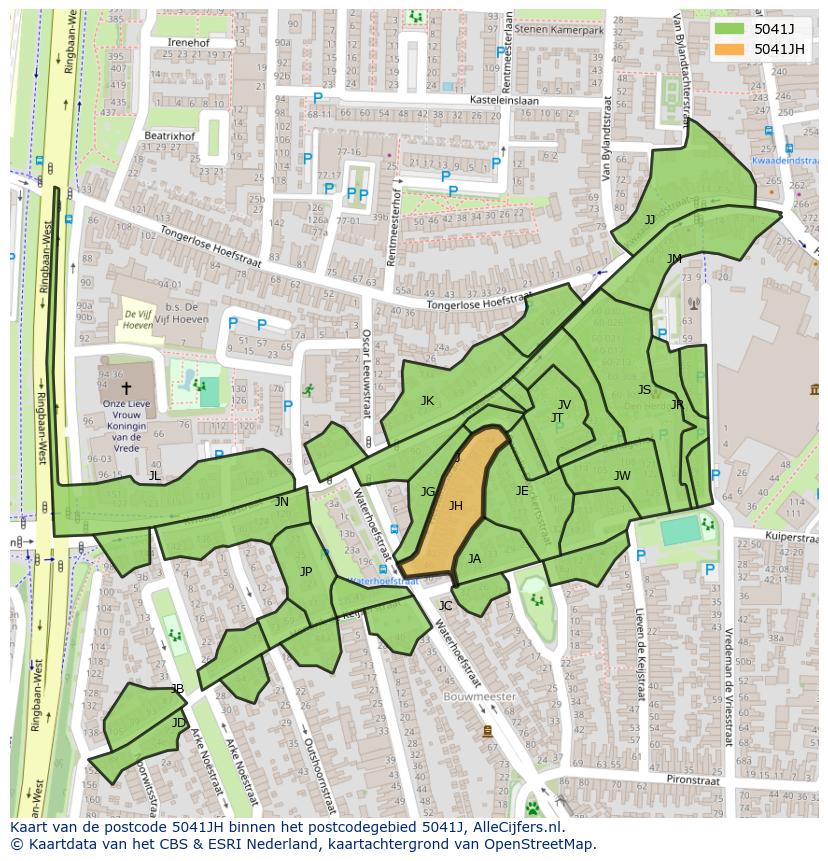 Afbeelding van het postcodegebied 5041 JH op de kaart.