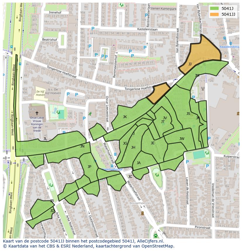 Afbeelding van het postcodegebied 5041 JJ op de kaart.