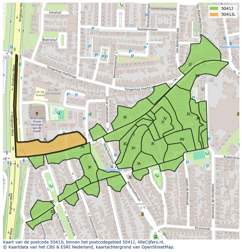 Afbeelding van het postcodegebied 5041 JL op de kaart.