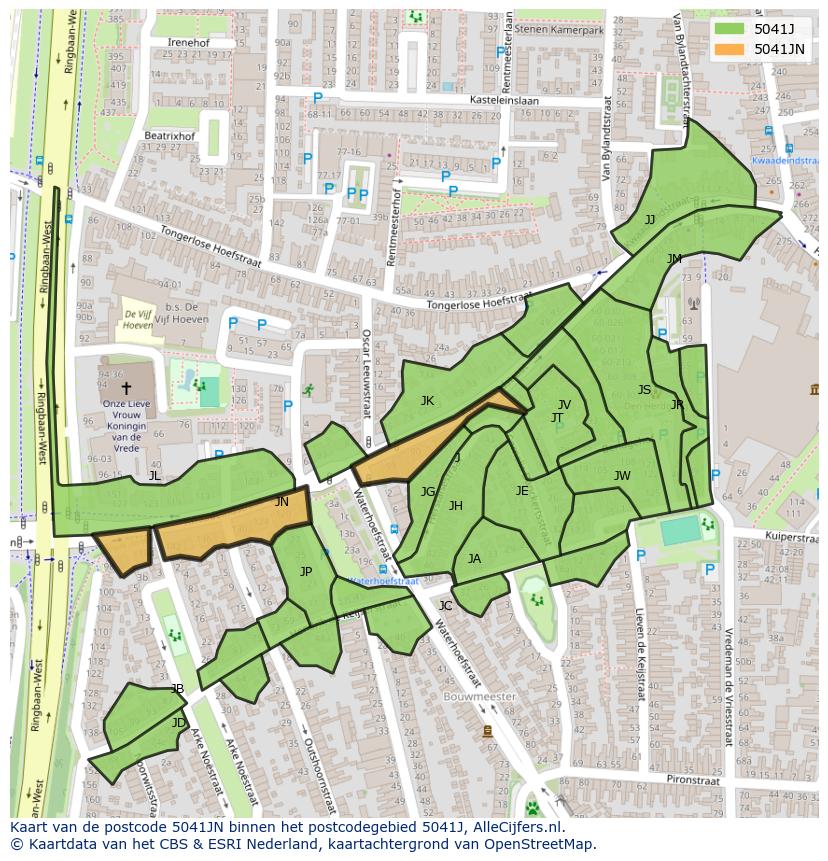 Afbeelding van het postcodegebied 5041 JN op de kaart.