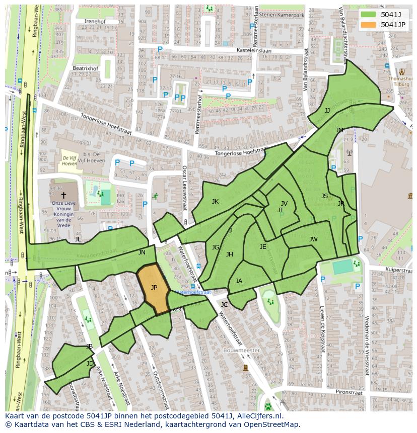 Afbeelding van het postcodegebied 5041 JP op de kaart.
