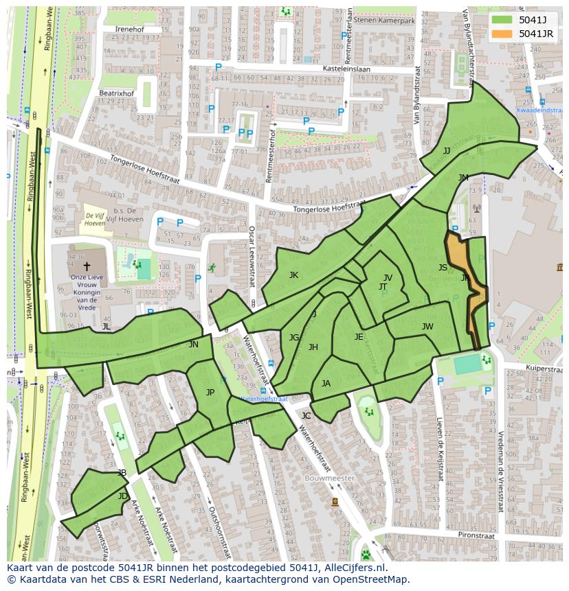 Afbeelding van het postcodegebied 5041 JR op de kaart.