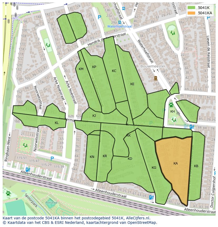 Afbeelding van het postcodegebied 5041 KA op de kaart.