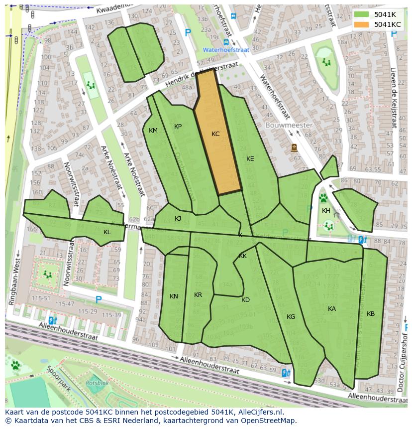 Afbeelding van het postcodegebied 5041 KC op de kaart.