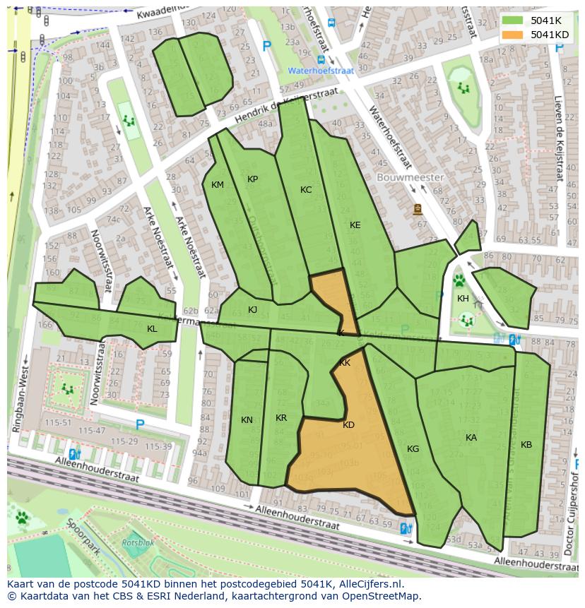 Afbeelding van het postcodegebied 5041 KD op de kaart.