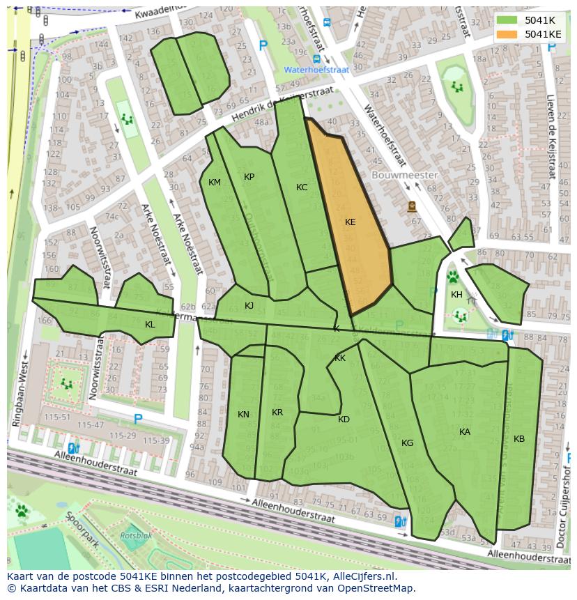 Afbeelding van het postcodegebied 5041 KE op de kaart.