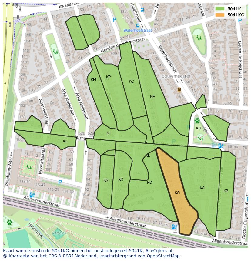 Afbeelding van het postcodegebied 5041 KG op de kaart.