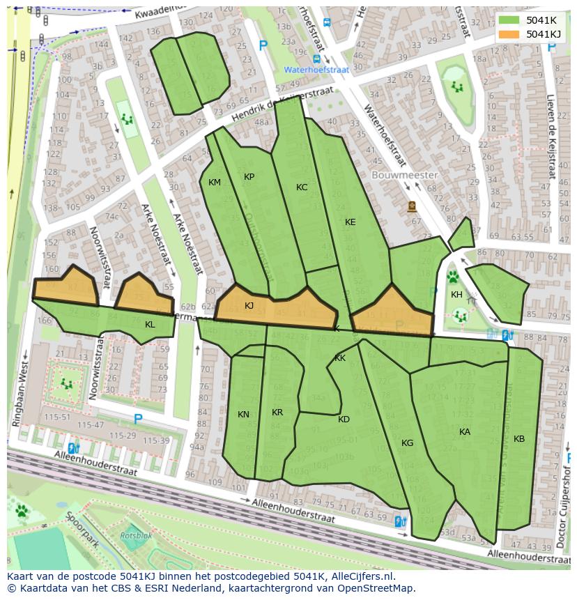 Afbeelding van het postcodegebied 5041 KJ op de kaart.