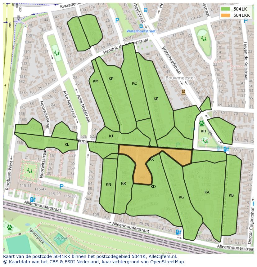 Afbeelding van het postcodegebied 5041 KK op de kaart.