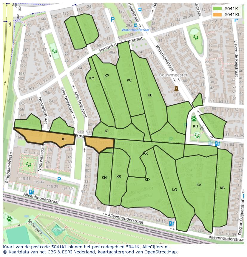 Afbeelding van het postcodegebied 5041 KL op de kaart.