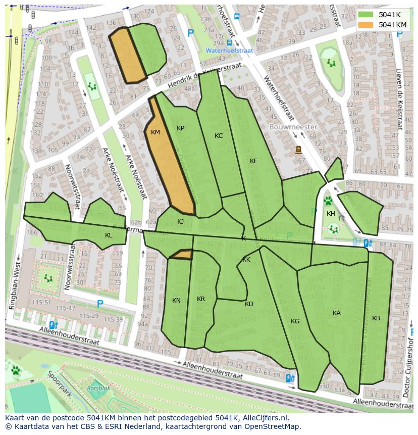Afbeelding van het postcodegebied 5041 KM op de kaart.