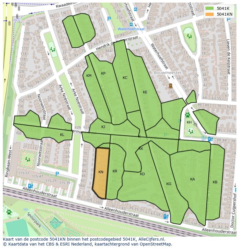 Afbeelding van het postcodegebied 5041 KN op de kaart.