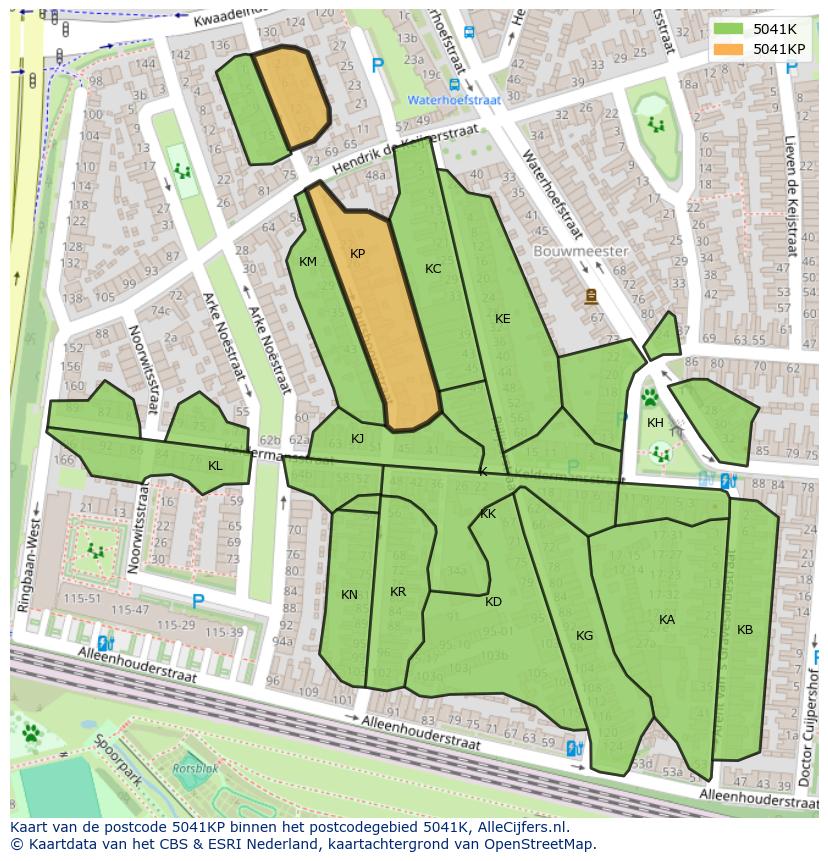 Afbeelding van het postcodegebied 5041 KP op de kaart.