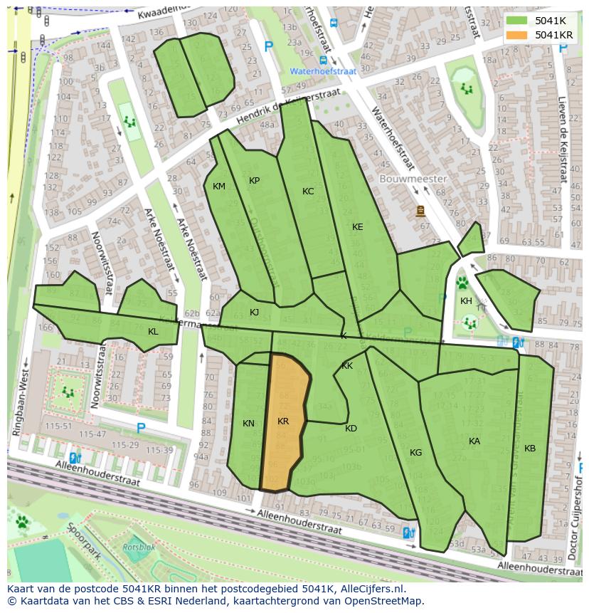 Afbeelding van het postcodegebied 5041 KR op de kaart.