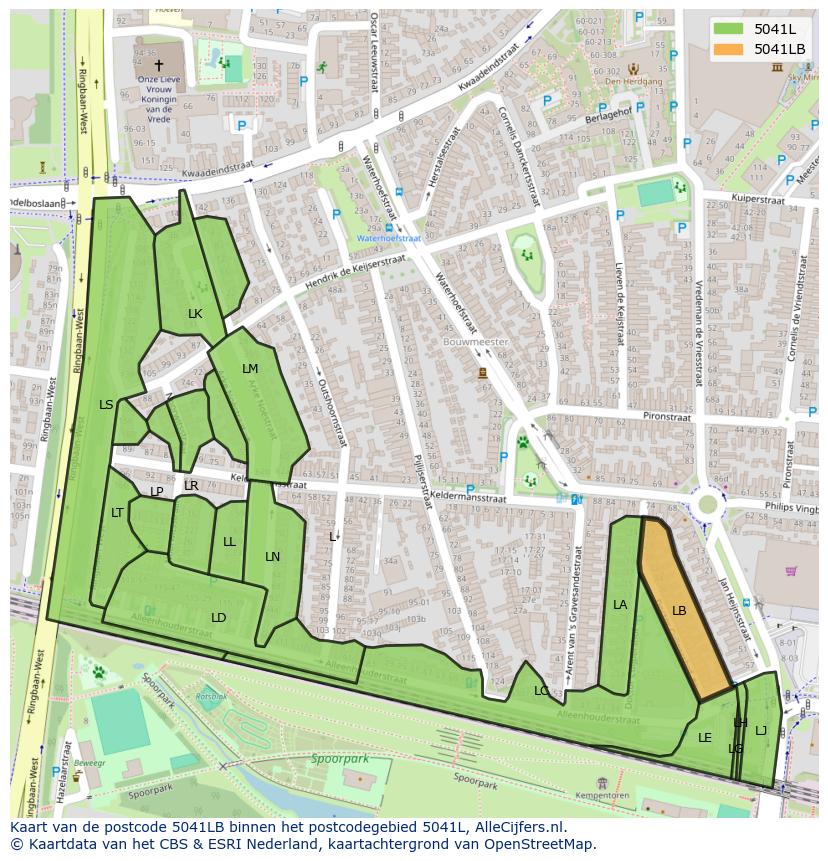 Afbeelding van het postcodegebied 5041 LB op de kaart.