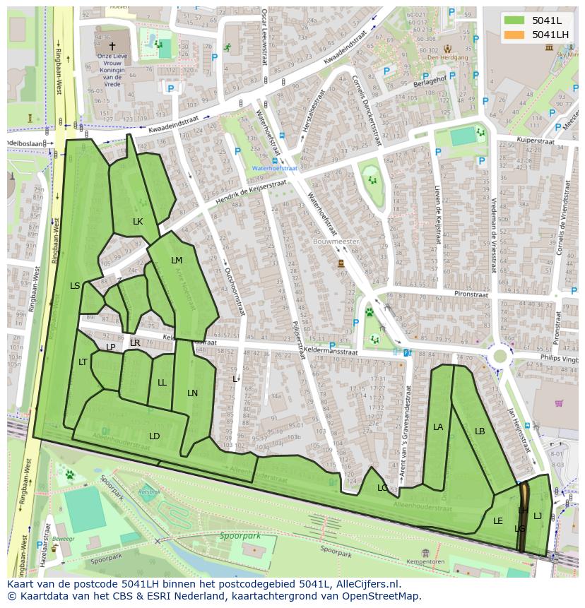 Afbeelding van het postcodegebied 5041 LH op de kaart.