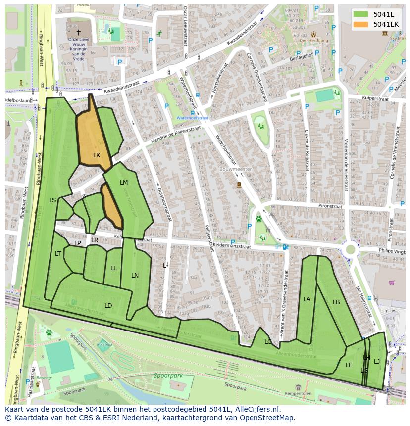 Afbeelding van het postcodegebied 5041 LK op de kaart.