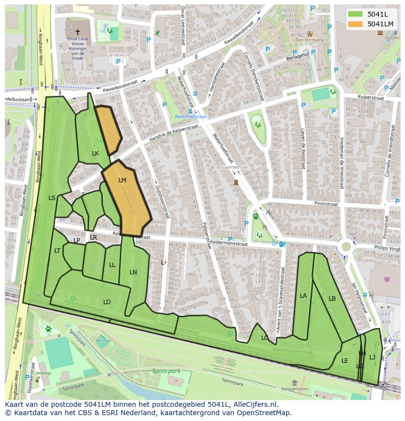 Afbeelding van het postcodegebied 5041 LM op de kaart.