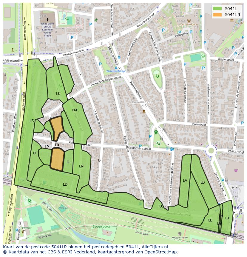 Afbeelding van het postcodegebied 5041 LR op de kaart.