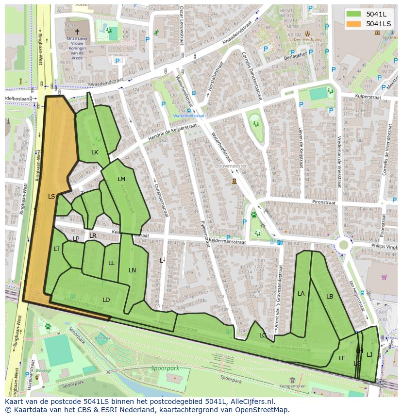 Afbeelding van het postcodegebied 5041 LS op de kaart.