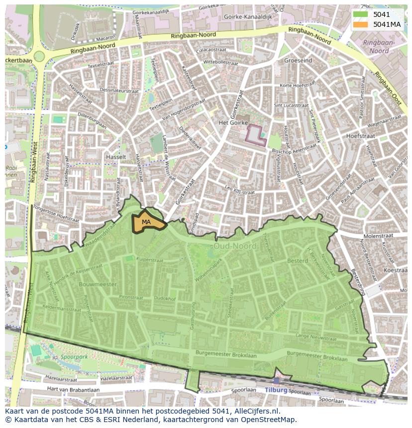 Afbeelding van het postcodegebied 5041 MA op de kaart.