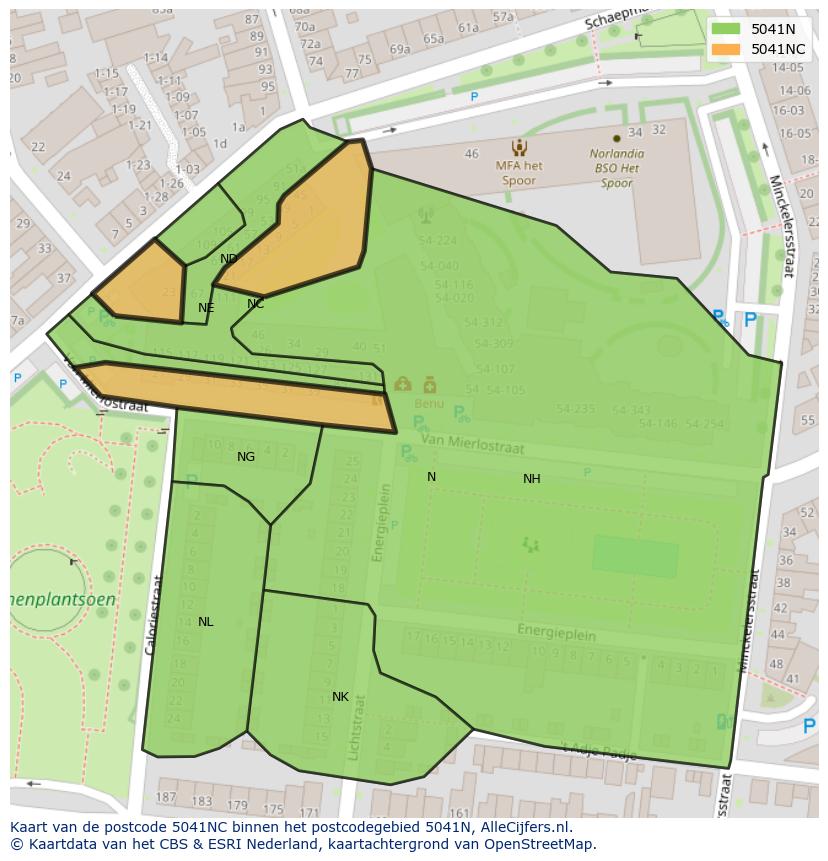 Afbeelding van het postcodegebied 5041 NC op de kaart.