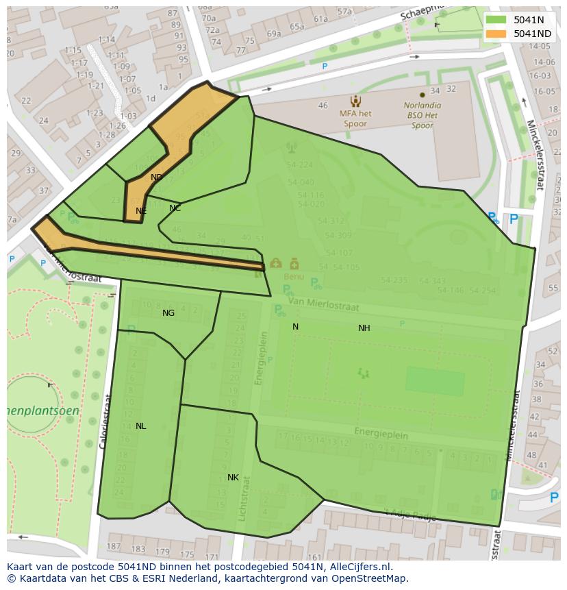 Afbeelding van het postcodegebied 5041 ND op de kaart.