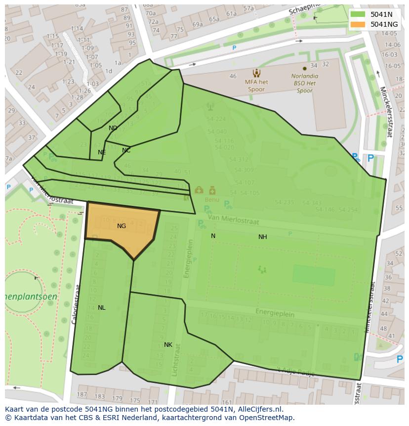 Afbeelding van het postcodegebied 5041 NG op de kaart.