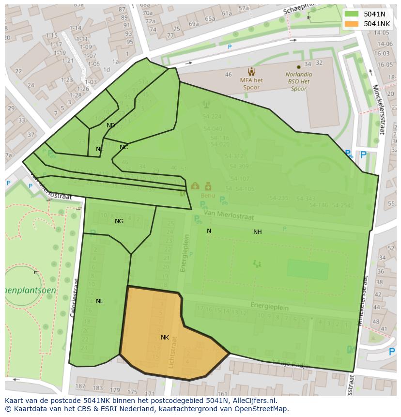 Afbeelding van het postcodegebied 5041 NK op de kaart.