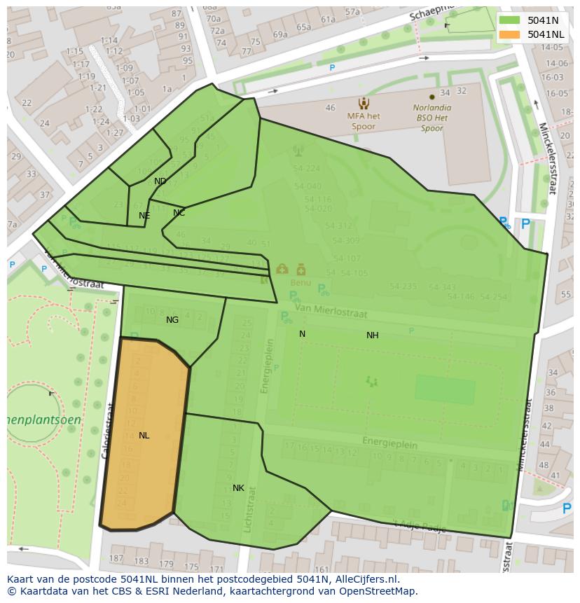 Afbeelding van het postcodegebied 5041 NL op de kaart.