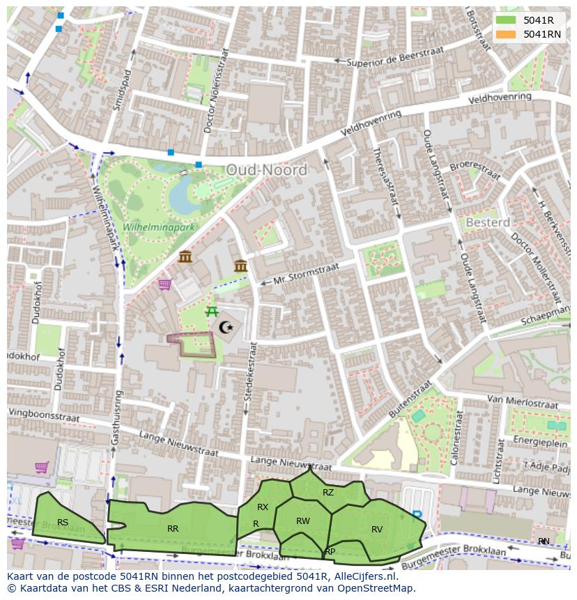 Afbeelding van het postcodegebied 5041 RN op de kaart.