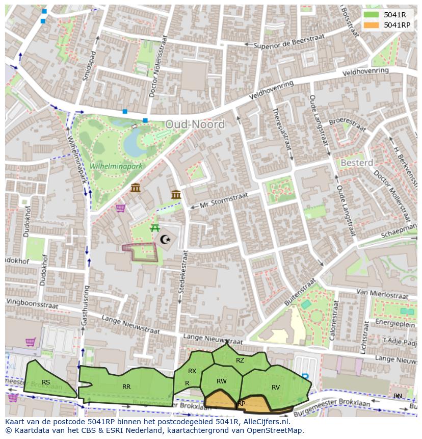 Afbeelding van het postcodegebied 5041 RP op de kaart.
