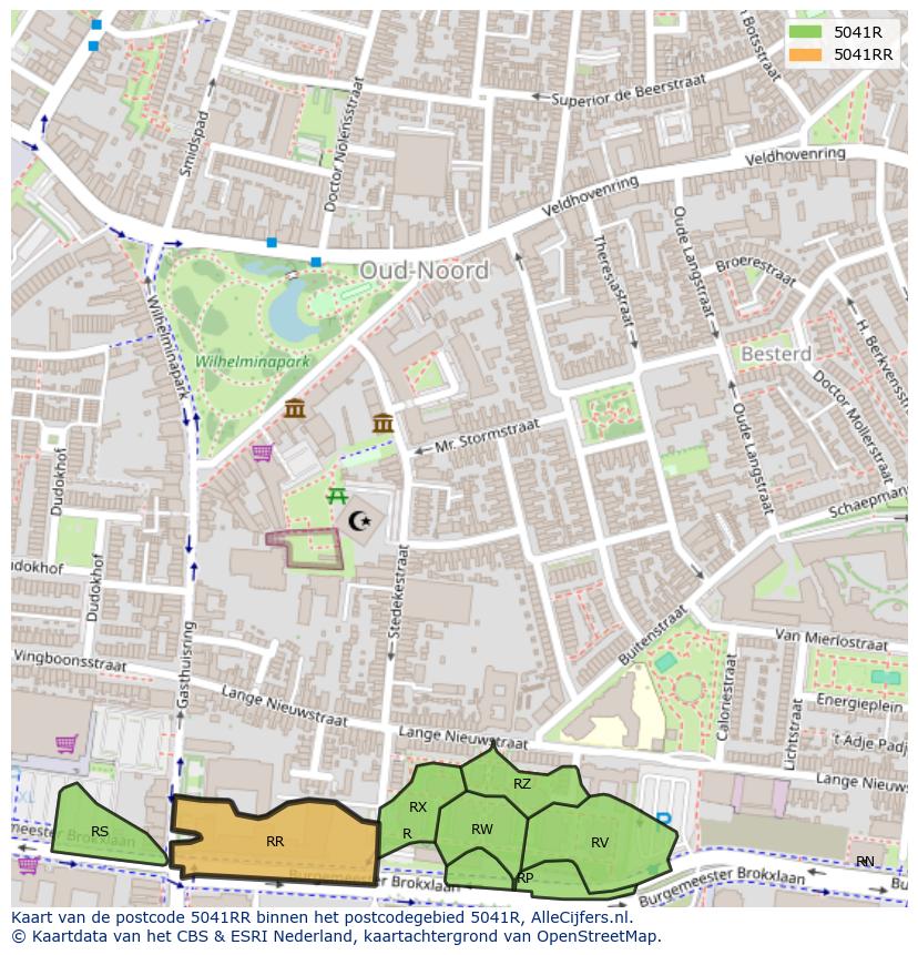 Afbeelding van het postcodegebied 5041 RR op de kaart.