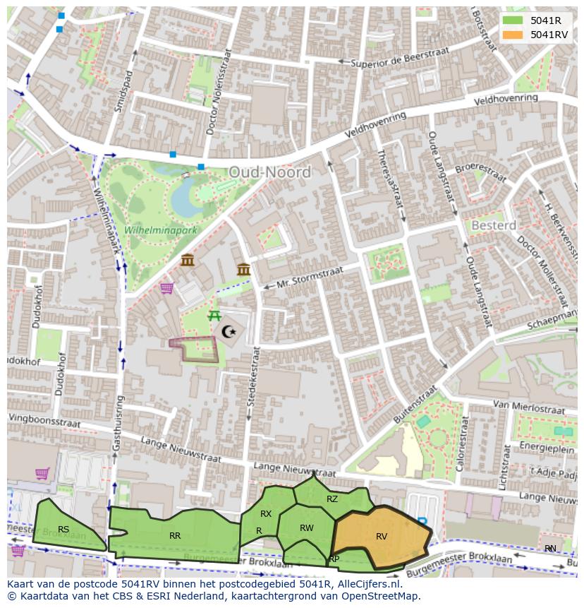 Afbeelding van het postcodegebied 5041 RV op de kaart.