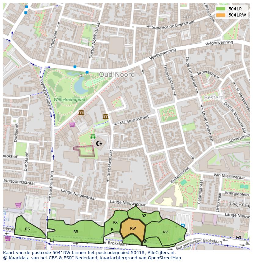 Afbeelding van het postcodegebied 5041 RW op de kaart.