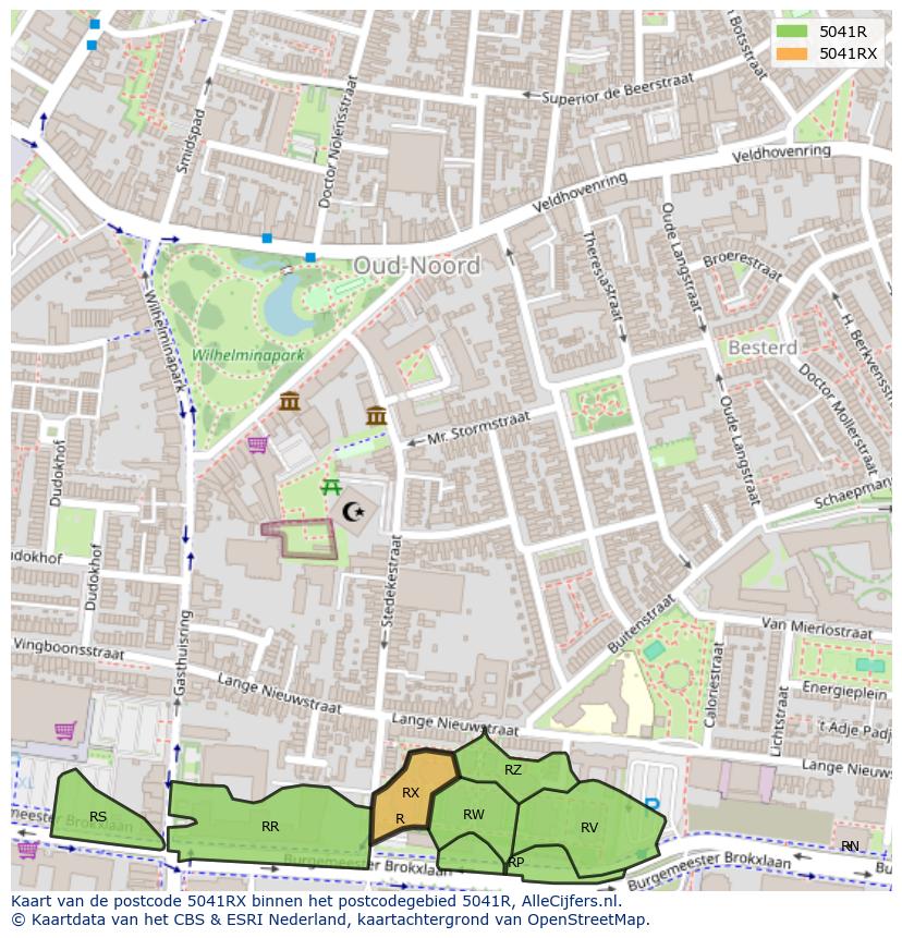 Afbeelding van het postcodegebied 5041 RX op de kaart.