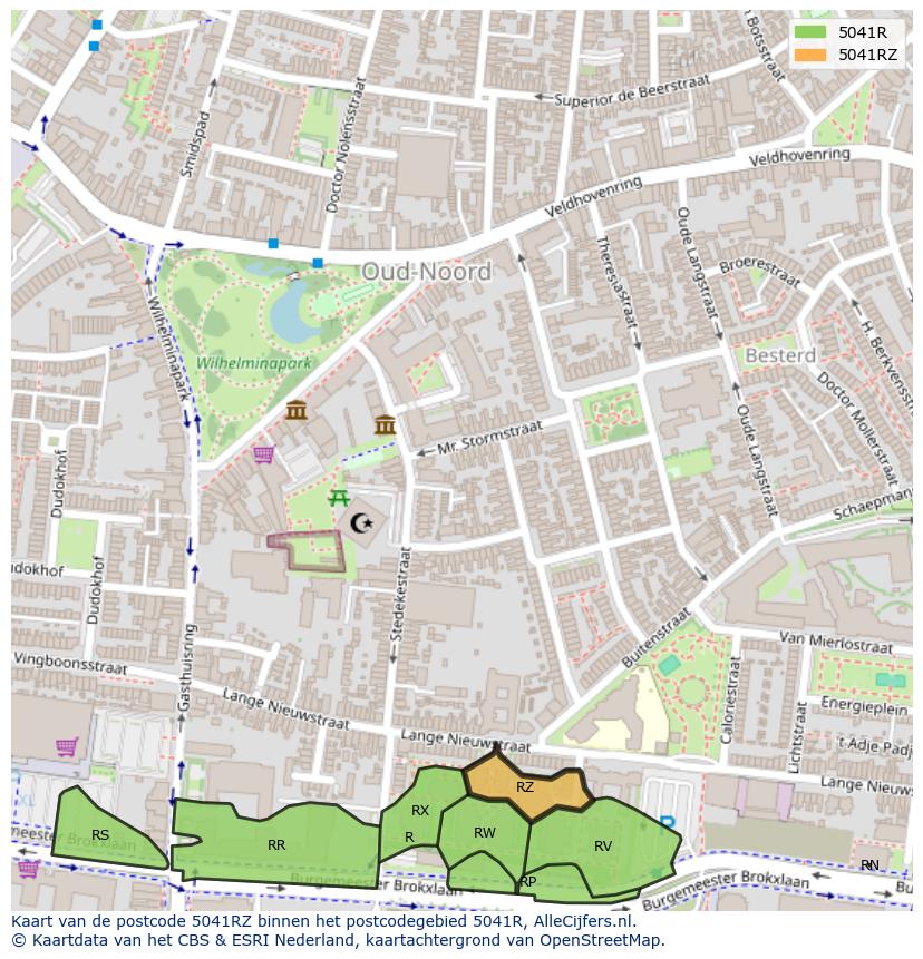 Afbeelding van het postcodegebied 5041 RZ op de kaart.