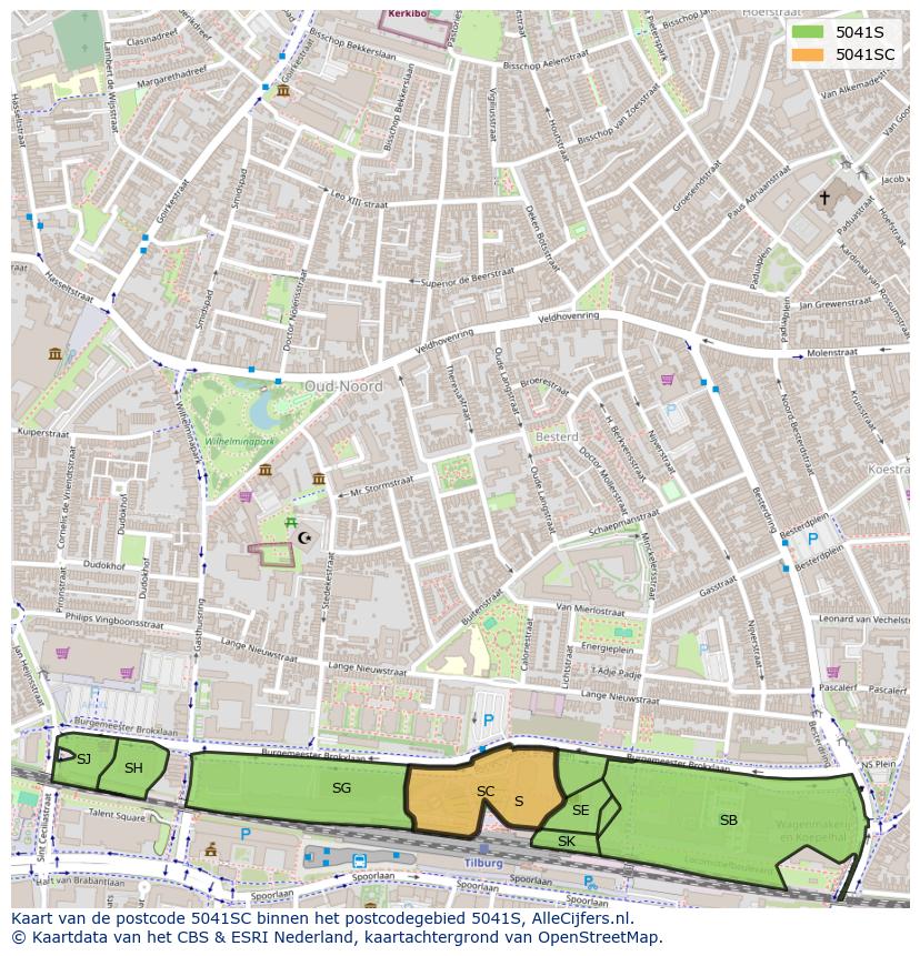 Afbeelding van het postcodegebied 5041 SC op de kaart.