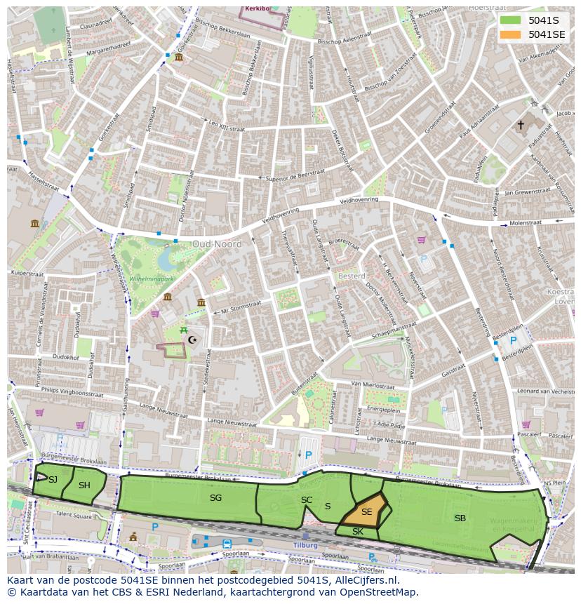 Afbeelding van het postcodegebied 5041 SE op de kaart.